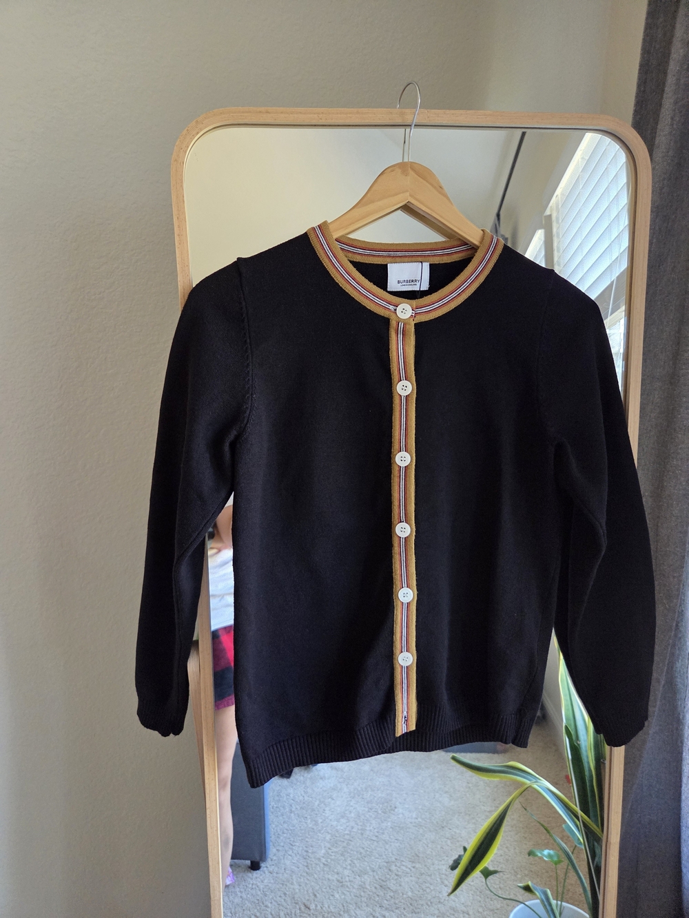 Burberry Kids Icon Stripe Black Cotton Cardigan Sweater 14Y 164 Made in Italy